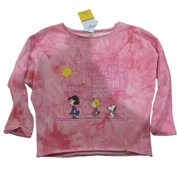 APPAMAN girls Peanuts Slouchy Sweatshirt Light Pink Tie Dye - Picture 4 of 11